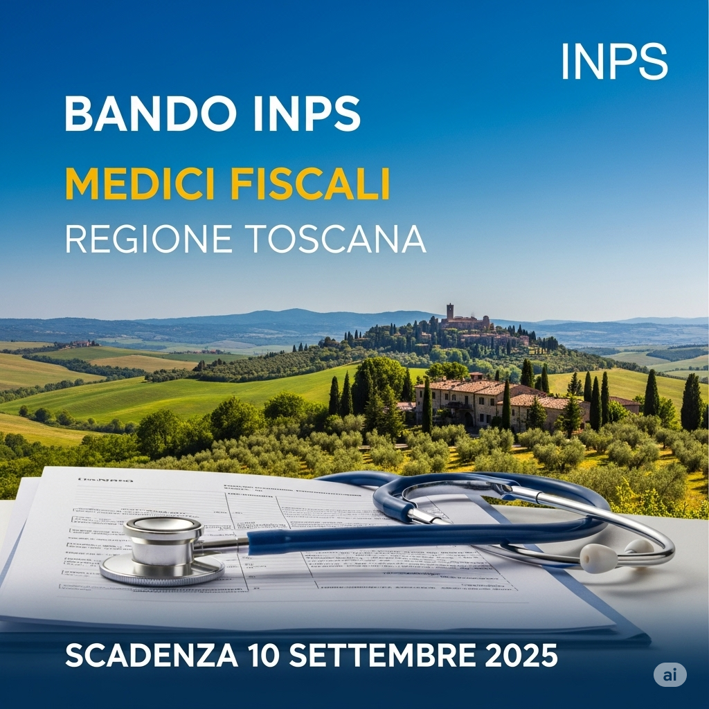 Clicca per accedere all'articolo Accordo C. N. per la medicina fiscale convenzionata INPS -  Direzione regionale TOSCANA ricerca medici fiscali - scadenza 10 settembre 2025